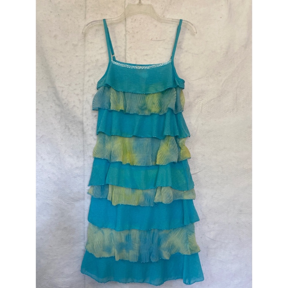 Cressong Convertible Beaded Ruffle Dress/Top Boho Blue Yellow Size M